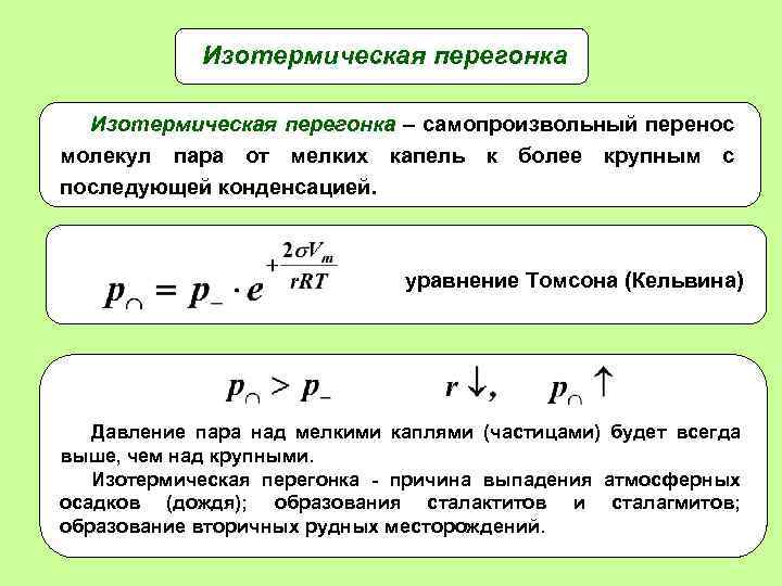 Изотермическая перегонка – самопроизвольный перенос молекул пара от мелких капель к более крупным с