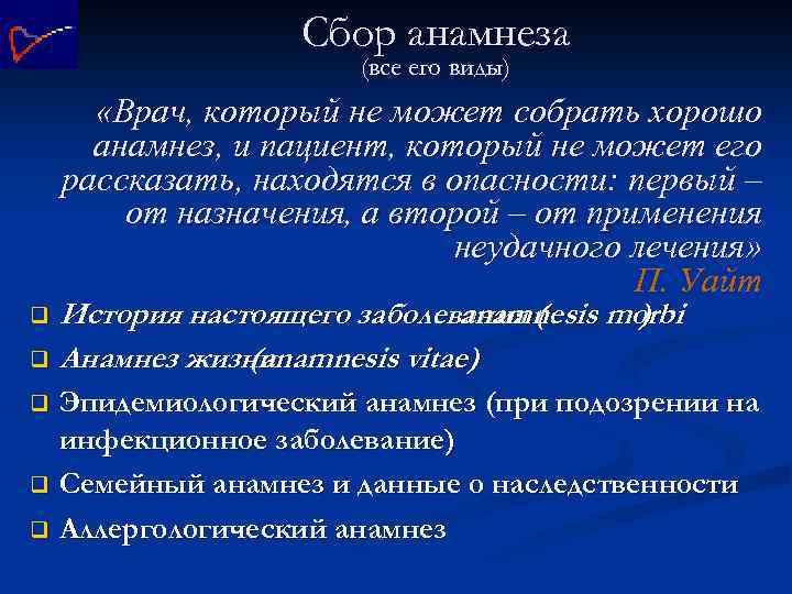 Сбор анамнеза (все его виды) «Врач, который не может собрать хорошо анамнез, и пациент,
