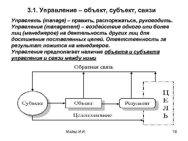  3. 1. Управление – объект, субъект, связи Управлять (manage) – править, распоряжаться, руководить.