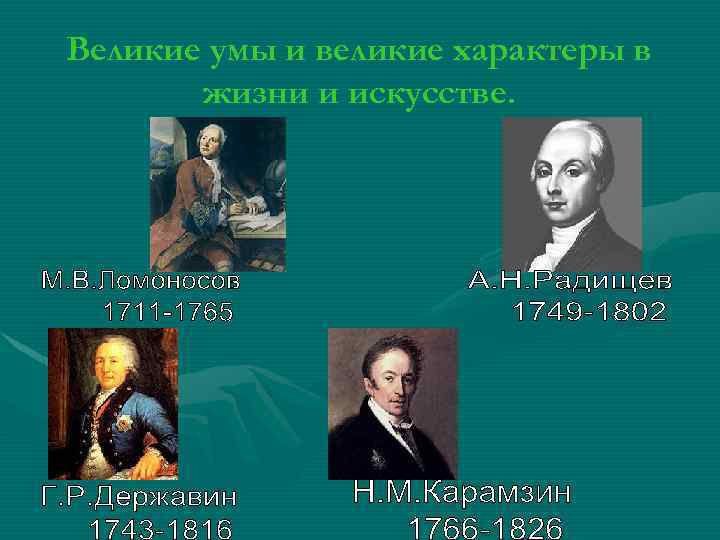 Великие умы и великие характеры в жизни и искусстве. 