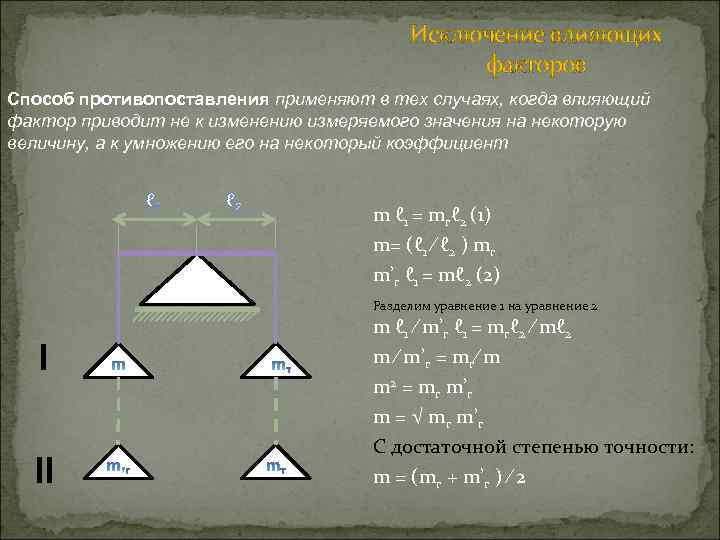 Исключение влияющих факторов Способ противопоставления применяют в тех случаях, когда влияющий фактор приводит не