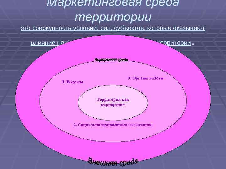 Маркетинговая среда территории это совокупность условий, сил, субъектов, которые оказывают . влияние на функционирование