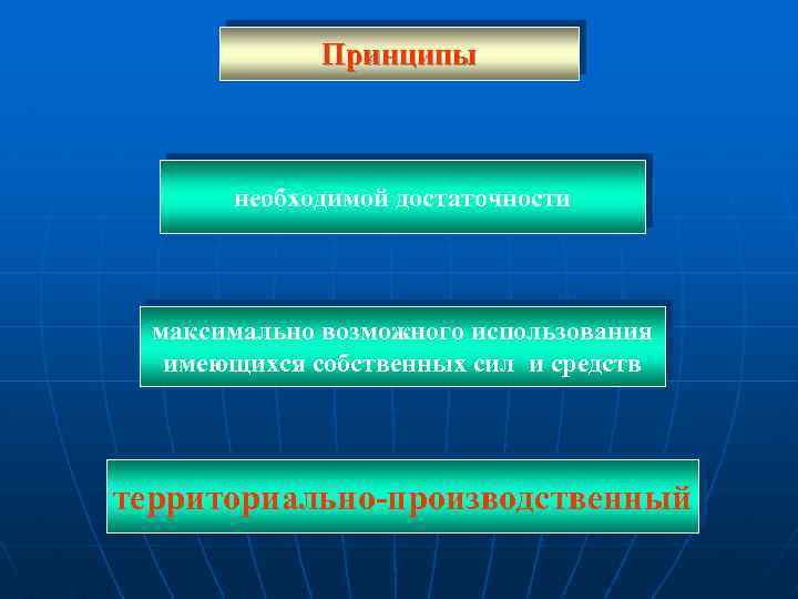 Принципы необходимой достаточности максимально возможного использования имеющихся собственных сил и средств территориально-производственный 