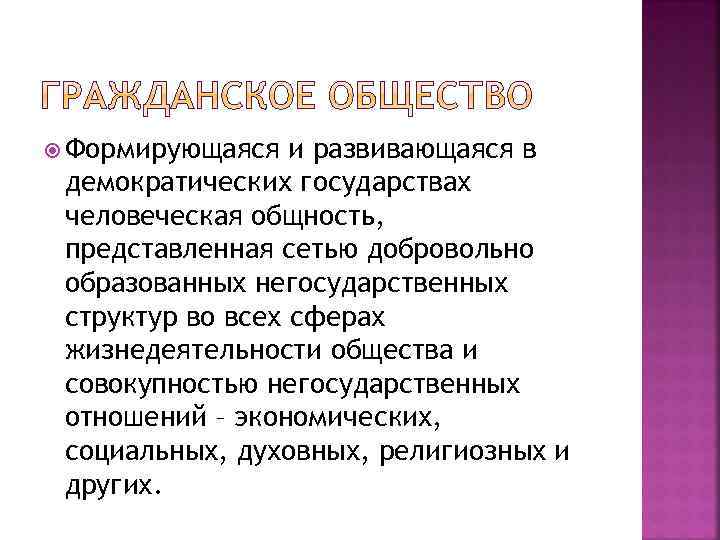  Формирующаяся и развивающаяся в демократических государствах человеческая общность, представленная сетью добровольно образованных негосударственных