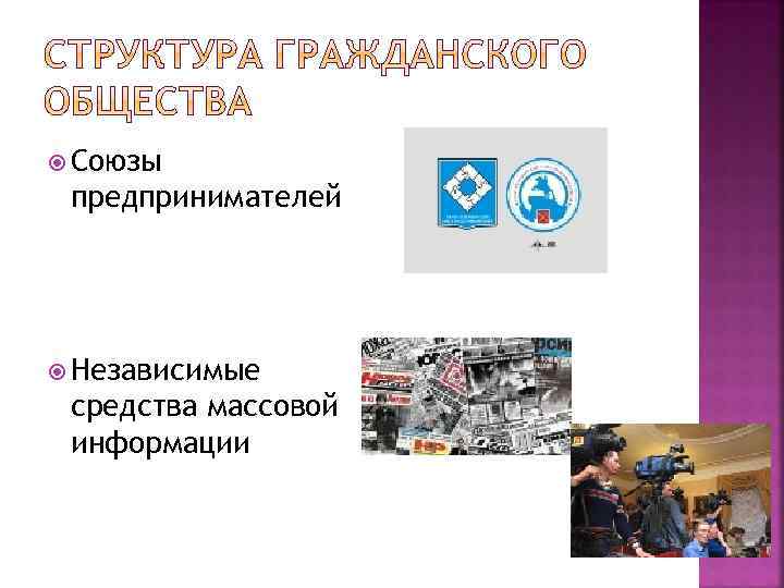  Союзы предпринимателей Независимые средства массовой информации 