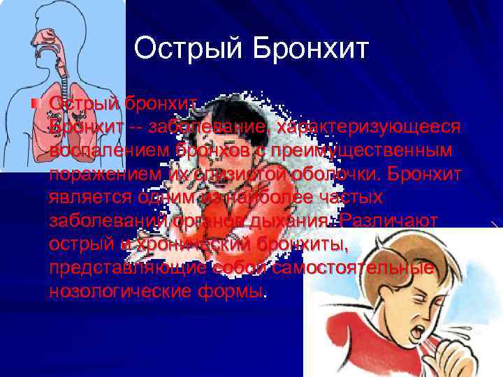 Острый Бронхит Острый бронхит Бронхит -- заболевание, характеризующееся воспалением бронхов с преимущественным поражением их