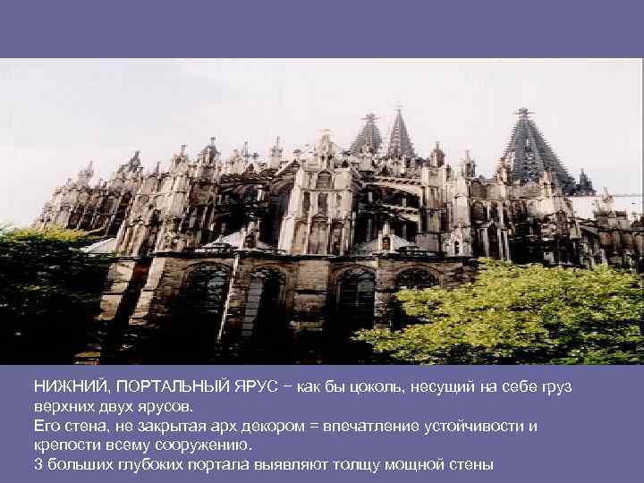 НИЖНИЙ, ПОРТАЛЬНЫЙ ЯРУС − как бы цоколь, несущий на себе груз верхних двух ярусов.