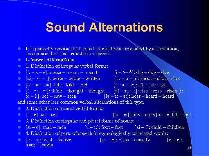 Sound Alternations It is perfectly obvious that sound alternations are caused by assimilation, accommodation