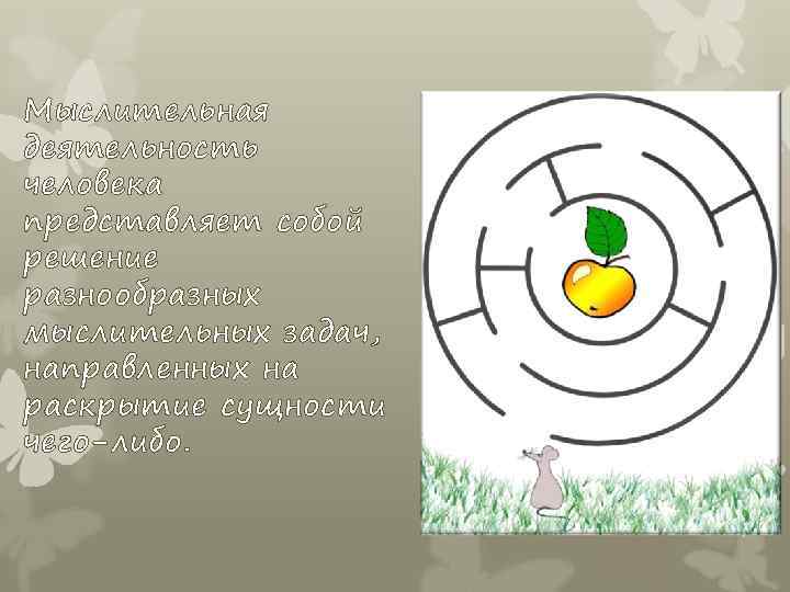 Мыслительная деятельность человека представляет собой решение разнообразных мыслительных задач, направленных на раскрытие сущности чего-либо.