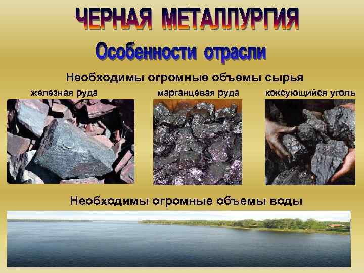 Необходимы огромные объемы сырья железная руда марганцевая руда коксующийся уголь Необходимы огромные объемы воды