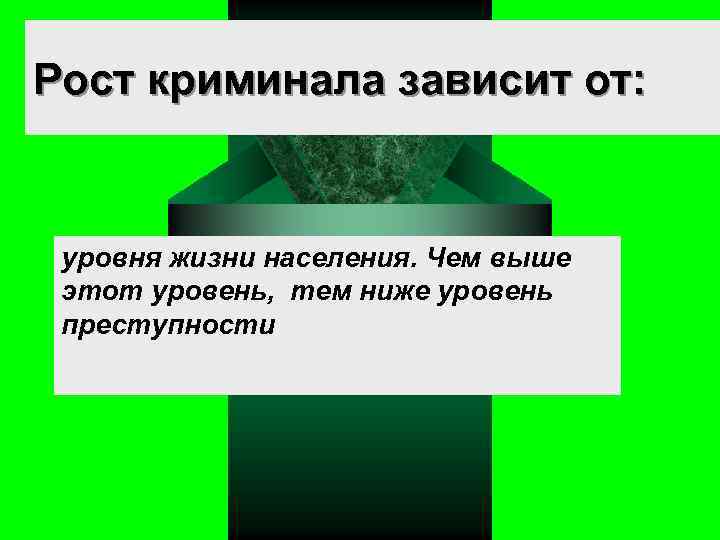 Рост криминала зависит от: уровня жизни населения. Чем выше этот уровень, тем ниже уровень