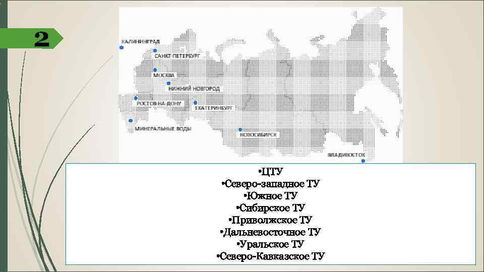 2 • ЦТУ • Северо-западное ТУ • Южное ТУ • Сибирское ТУ • Приволжское