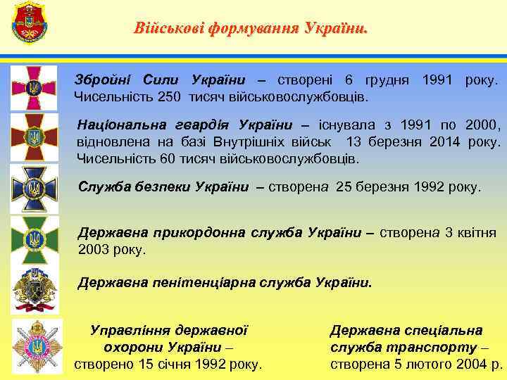 Військові формування України. 4 Збройні Сили України – створені 6 грудня 1991 року. Чисельність