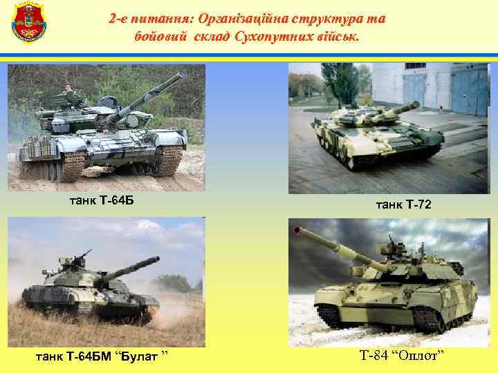 2 -е питання: Організаційна структура та бойовий склад Сухопутних військ. танк Т-64 Б танк