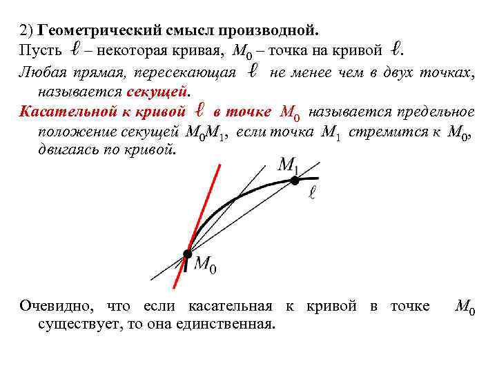 Касательная к точке. Геометрический смысл 2 производной. Определение касательной к Кривой. Касательная к Кривой в точке. Полукасательная Кривой в точке.