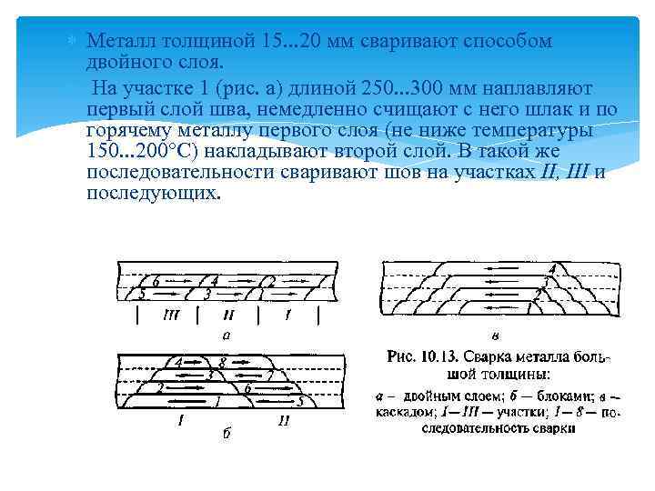  Металл толщиной 15. . . 20 мм сваривают способом двойного слоя. На участке