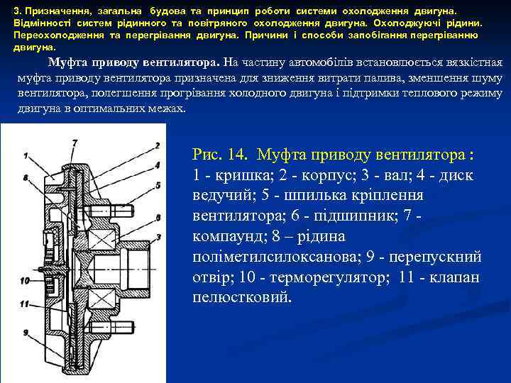 3. Призначення, загальна будова та принцип роботи системи охолодження двигуна. Відмінності систем рідинного та