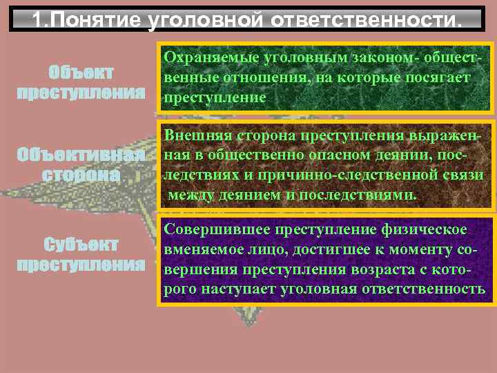 1. Понятие уголовной ответственности. Охраняемые уголовным законом- общественные отношения, на которые посягает преступление Внешняя