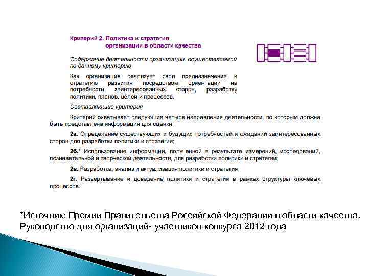 *Источник: Премии Правительства Российской Федерации в области качества. Руководство для организаций- участников конкурса 2012