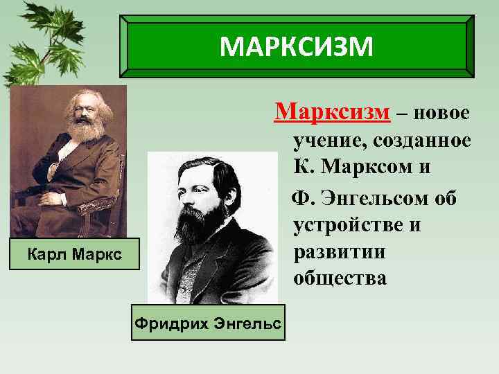 МАРКСИЗМ Марксизм – новое Карл Маркс учение, созданное К. Марксом и Ф. Энгельсом об