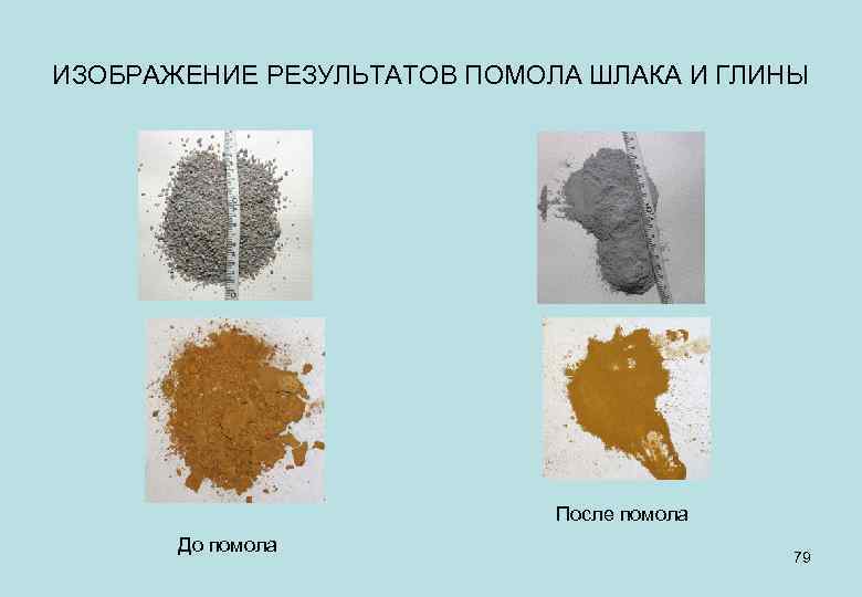 ИЗОБРАЖЕНИЕ РЕЗУЛЬТАТОВ ПОМОЛА ШЛАКА И ГЛИНЫ После помола До помола 79 