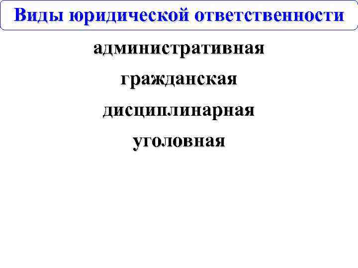 Виды юридической ответственности административная гражданская дисциплинарная уголовная 