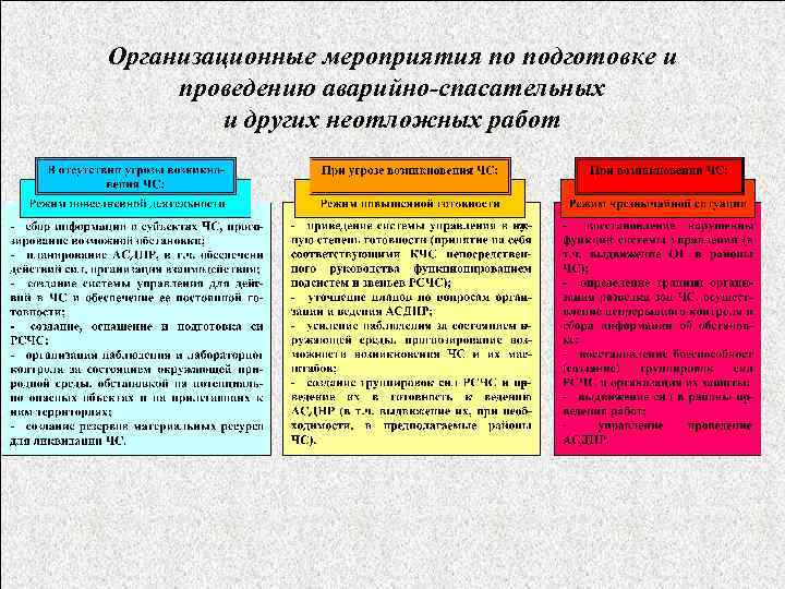 Организационные мероприятия по подготовке и проведению аварийно-спасательных и других неотложных работ 