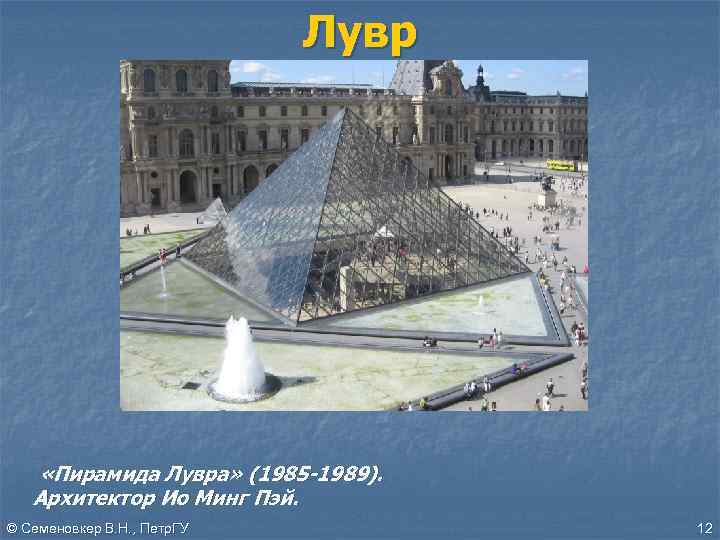Лувр «Пирамида Лувра» (1985 -1989). Архитектор Ио Минг Пэй. © Семеновкер В. Н. ,