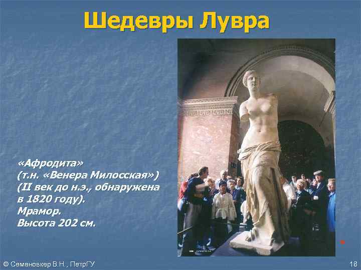 Шедевры Лувра «Афродита» (т. н. «Венера Милосская» ) (II век до н. э. ,