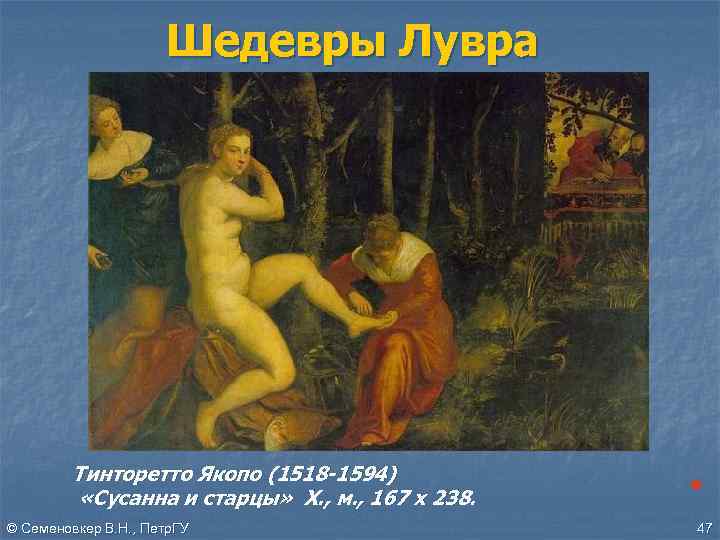 Шедевры Лувра Тинторетто Якопо (1518 -1594) «Сусанна и старцы» Х. , м. , 167