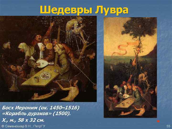 Шедевры Лувра Босх Иероним (ок. 1450– 1516) «Корабль дураков» (1500). Х. , м. ,