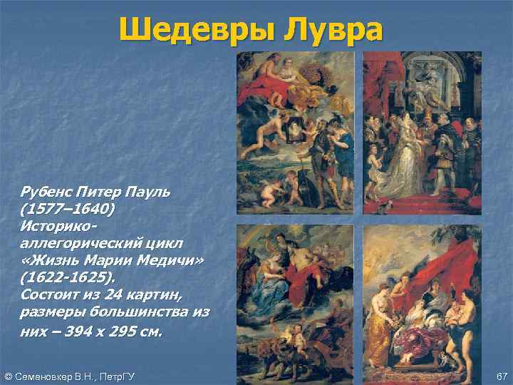 Шедевры Лувра Рубенс Питер Пауль (1577– 1640) Историкоаллегорический цикл «Жизнь Марии Медичи» (1622 -1625).