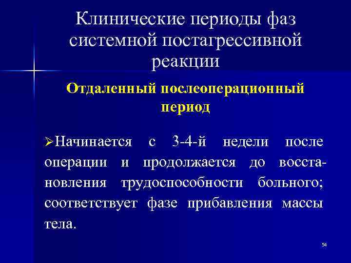Клинические периоды фаз системной постагрессивной реакции Отдаленный послеоперационный период ØНачинается с 3 -4 -й