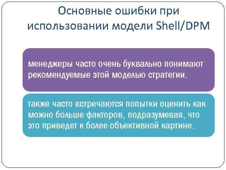 Основные ошибки при использовании модели Shell/DPM менеджеры часто очень буквально понимают рекомендуемые этой моделью