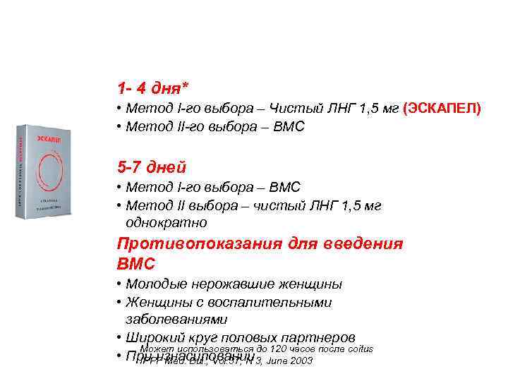 Выбор методов ЭК (IMAP) 1 - 4 дня* • Метод I-го выбора – Чистый