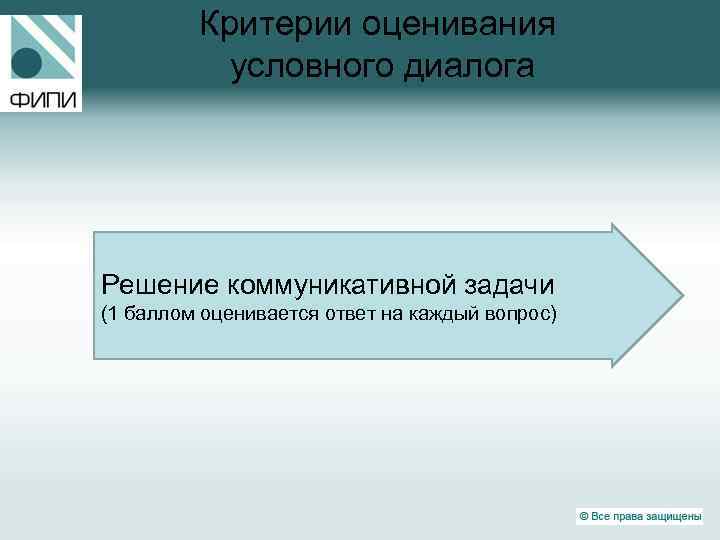 Критерии оценивания условного диалога Решение коммуникативной задачи (1 баллом оценивается ответ на каждый вопрос)