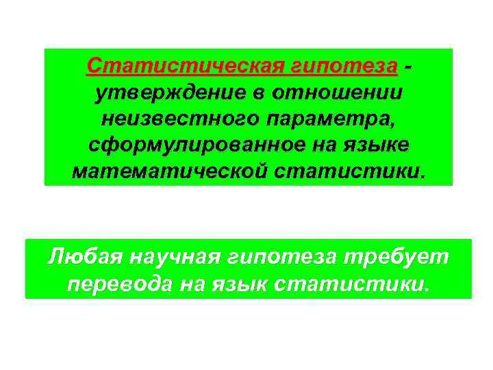 Статистическая гипотеза утверждение в отношении неизвестного параметра, сформулированное на языке математической статистики. Любая научная