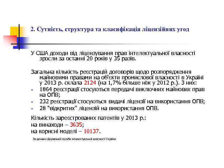 2. Сутність, структура та класифікація ліцензійних угод У США доходи від ліцензування прав інтелектуальної