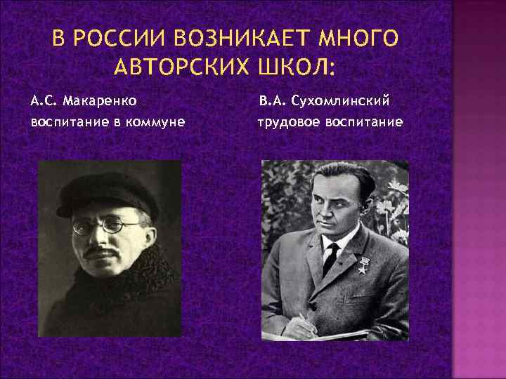 В РОССИИ ВОЗНИКАЕТ МНОГО АВТОРСКИХ ШКОЛ: А. С. Макаренко воспитание в коммуне В. А.