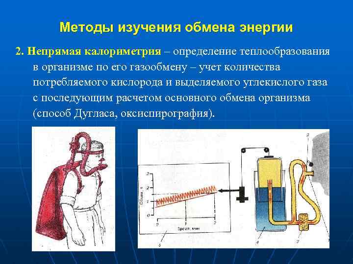 Методы изучения обмена энергии 2. Непрямая калориметрия – определение теплообразования в организме по его