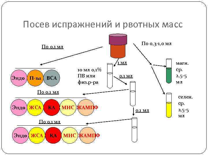 Посев испражнений и рвотных масс По 0, 3 -1, 0 мл По 0, 1