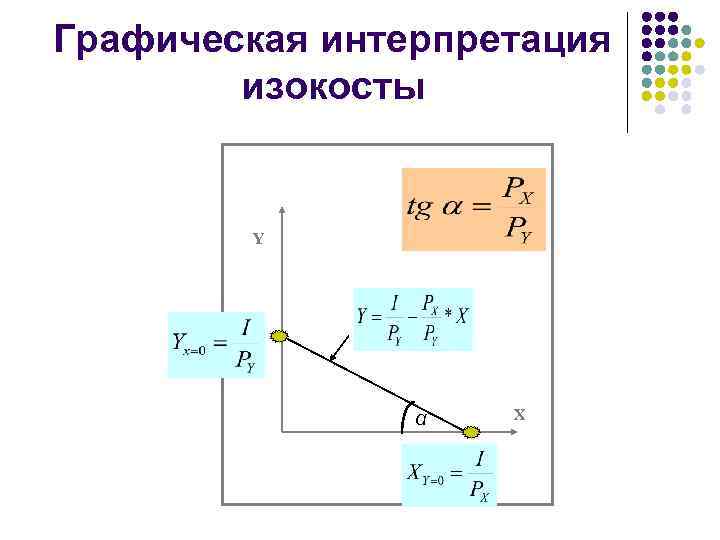 Графическая интерпретация изокосты Y α X 