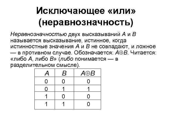 Логическая операция ставящая в соответствие двум высказываниям