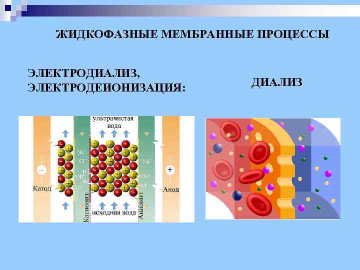 ЖИДКОФАЗНЫЕ МЕМБРАННЫЕ ПРОЦЕССЫ ЭЛЕКТРОДИАЛИЗ, ЭЛЕКТРОДЕИОНИЗАЦИЯ: ДИАЛИЗ 