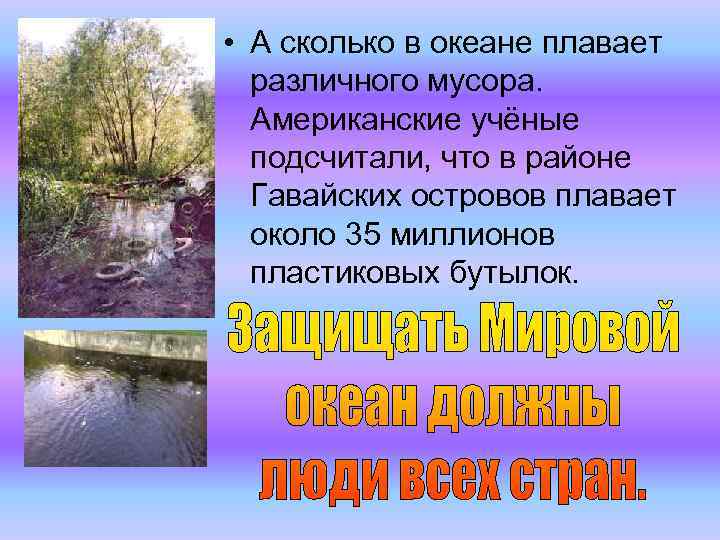  • А сколько в океане плавает различного мусора. Американские учёные подсчитали, что в