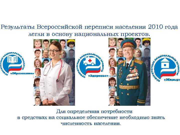 34 Результаты Всероссийской переписи населения 2010 года легли в основу национальных проектов. Для определения