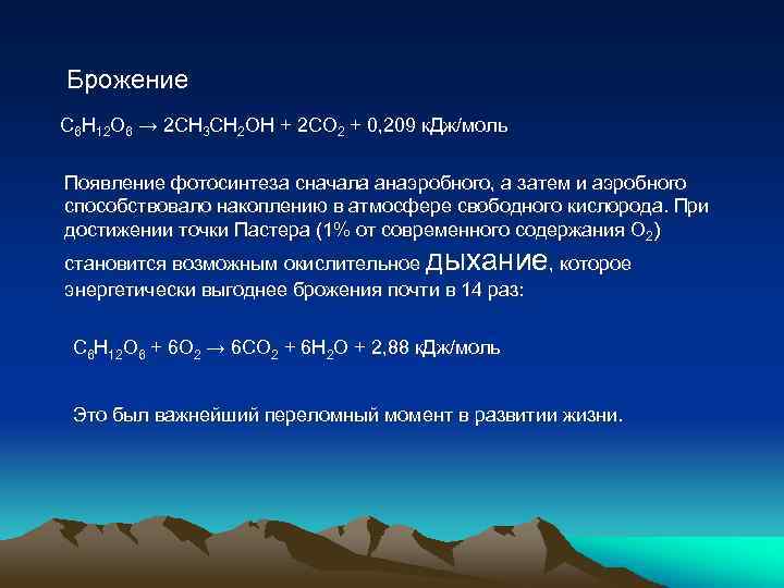 Брожение С 6 Н 12 О 6 → 2 СН 3 СН 2 ОН