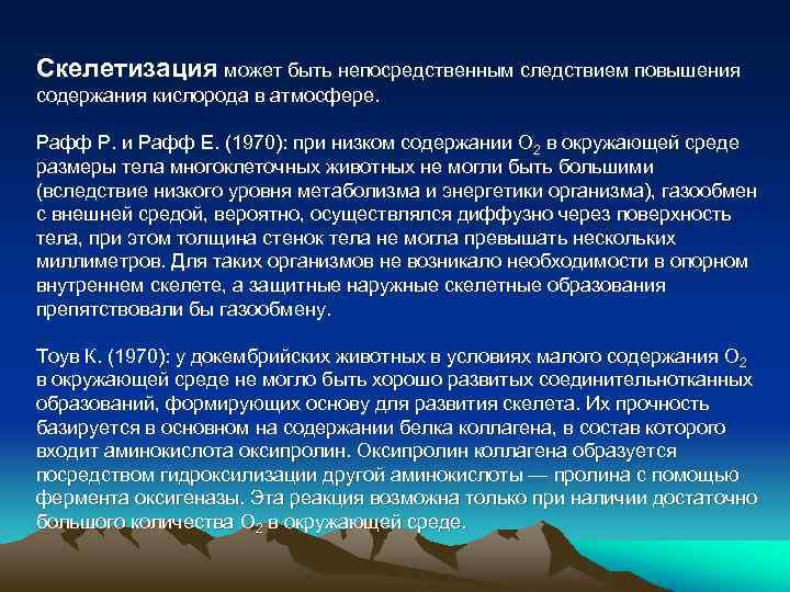 Скелетизация может быть непосредственным следствием повышения содержания кислорода в атмосфере. Рафф Р. и Рафф