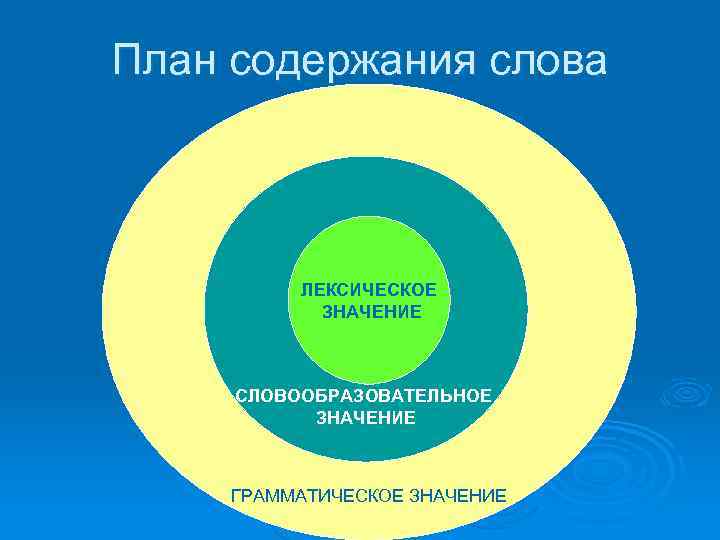 План содержания слова ЛЕКСИЧЕСКОЕ ЗНАЧЕНИЕ СЛОВООБРАЗОВАТЕЛЬНОЕ ЗНАЧЕНИЕ ГРАММАТИЧЕСКОЕ ЗНАЧЕНИЕ 