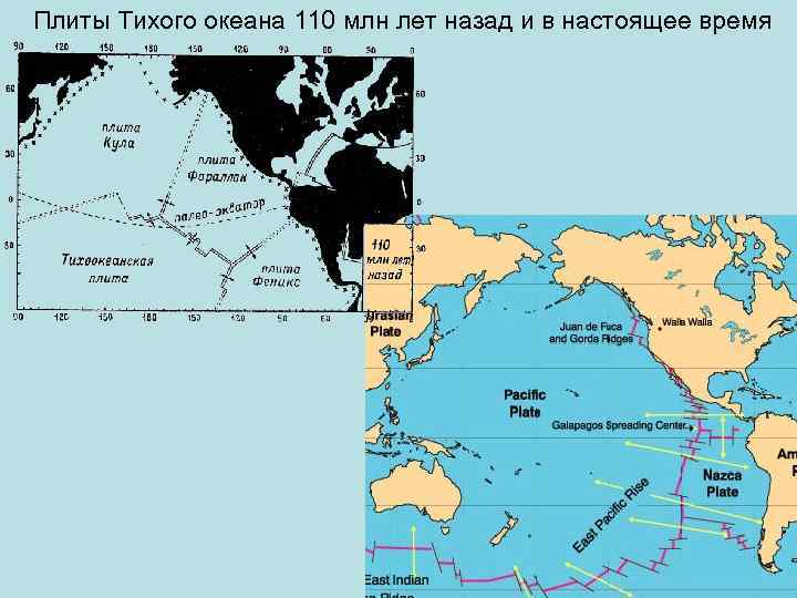 Плиты Тихого океана 110 млн лет назад и в настоящее время 